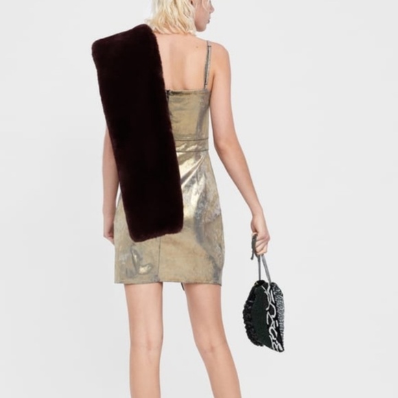 Zara Basic Gold Mini Dress NWOT - Picture 3 of 10